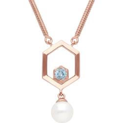 Gemondo Modern Pearl & Topaz Hexagon Drop Necklace in Rose Plated