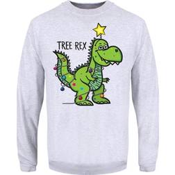 Grindstore Mens Tree Rex Christmas Jumper (Grey)