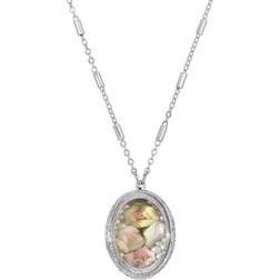 1928 Jewelry Flower Locket Necklace - Silver/Pearls/Pink