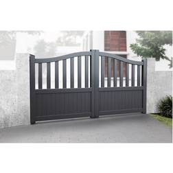 Double Swing Gate 3500x1600mm Grey Partial Privacy Driveway Gate with Vertical Solid Infill and Bell-Curved Top