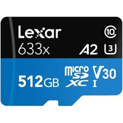 LEXAR High Performance microSDXC Class 10 UHS-I U3 V30 A2 100/70 MB/s 512GB (633x) +SD Adapter