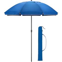 Christow Blue Portable Beach Parasol Tilting Garden Sunshade Umbrella