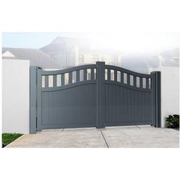 Double Swing Gate 3750x1600mm Grey Vertical Solid Infill and Bell-Curved Top Full Privacy Driveway Gate