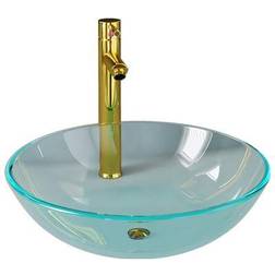 vidaXL Bathroom Sink with Tap Drain Clear Tempered