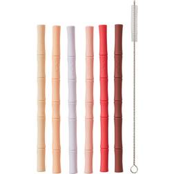 OYOY Bamboo Silicone Straw 6-Pack Cherry Red Vanilla