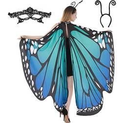 Spooktacular Creations Butterfly Wing Cape Shawl with Lace Mask and Black Velvet Antenna Headband Adult Women Halloween Costume Accessory