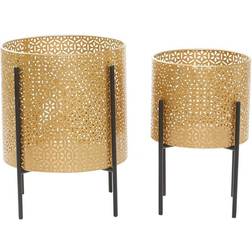 Ridge Road Decor Round Mesh Metal Indoor/outdoor Planters In Gold