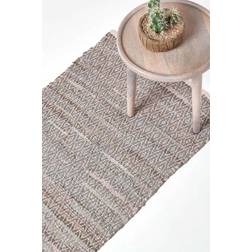 Homescapes 66 Real Leather Handwoven Diamond Pattern Rug Grey