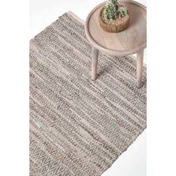 Homescapes Real Leather Handwoven Diamond Pattern Rug Grey