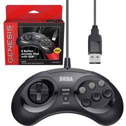 Retro-Bit Official Sega Genesis 8-Button Arcade Pad- USB Port Black PC/Mac