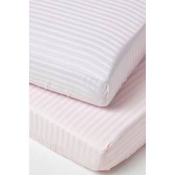 Homescapes Cotton Stripe Cot Bed Fitted Sheets 330 Thread Count, 2