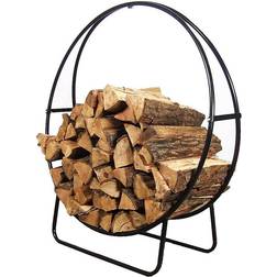 QX-48LH-COVER-COMBO 48" Outdoor Steel Firewood Log Hoop with Black Cover in