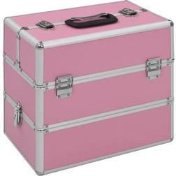 vidaXL Make-up Case 2-Tier Handle Spacious Pink Aluminium Vanity Organiser