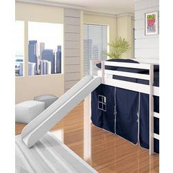 Donco kids Twin Low Loft Bed In White With Blue Tent