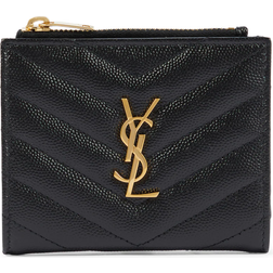 Saint Laurent Monogram Quilted Leather Zip Bifold Card Case - Black/Gold