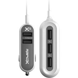 Rapidx X5 5 USB Ports Car Charger 22.4A Grey