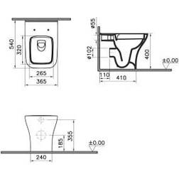 Vitra Kerala Square Smooth Flush Back To Wall Toilet Pan & Soft Close Seat