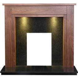 Adam Sudbury Fireplace in Walnut & Black Granite with Downlights, 48 Inch