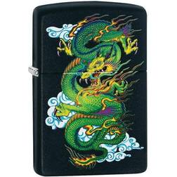 Zippo Black Matte Dragon Pocket Lighter, Black Matte Green Dragon