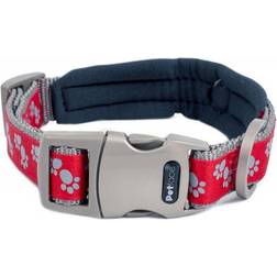 Petface Signature Padded Dog Collar, Small, Red Paws with