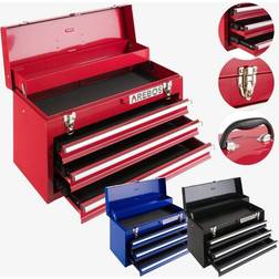 Arebos Toolbox with 3 drawers anti-slip mats Red