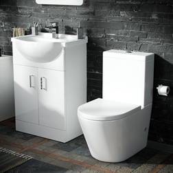 Dyon 550mm Floor Standing Basin Flat Pack Vanity Unit White & Rimless Close Coupled Toilet White