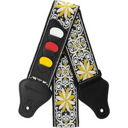 World Rhythm Guitar Strap Floral Yellow Embroidered Strap Inc Pick Holder, Picks