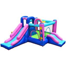 Gymax Inflatable Bounce House with Slides and Mesh Protection