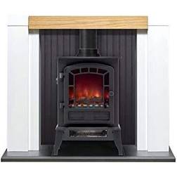 Adam Salzburg in Pure White & Oak with Ripon Electric Stove in Black, 39 Inch