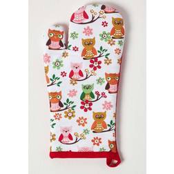 Homescapes Owls Cotton Glove Pot Holders Red