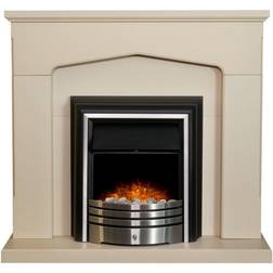 Adam Cotswold Fireplace in Stone Effect with York Freestanding Electric Fire in Brushed Steel, 48 Inch