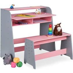 Relaxdays Children's Furniture Set, Bench & Height Adjustable Desk, 2 Compartments, HxWxD: 88