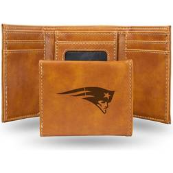 NFL Football Fan Shop Rico Patriots Laser-Engraved Brown Trifold Wallet