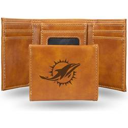 NFL Football Fan Shop Rico Dolphins Laser-Engraved Brown Trifold Wallet