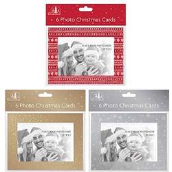 6 Pack Of 4" X 6" Photo Christmas Cards With Envelopes Silver Red Or Gold/Gold