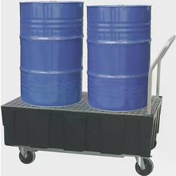 Cemo PE sump tray for 200 l drums, mobile using push handle, sump capacity 224 l, with zinc plated steel grate