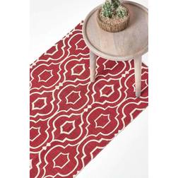 Homescapes Riga 100% Cotton Printed Patterned Hall Runner Red, White