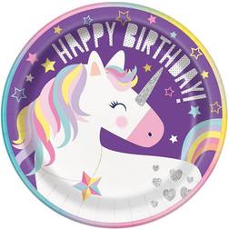 Unique Party Purple Magical Unicorn 8 Happy Birthday Dinner Plates 9"