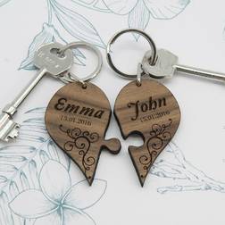 Treat Gifts Personalised Couples' Romantic Joining Heart Wood Keyring