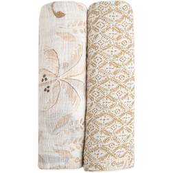 Crane Baby Soft Muslin Swaddle Blankets, Soft Swaddle Wraps for Boys and girls, Beige and Safari Animal, 2 count, 47 x 47 (Bc-120SWS)