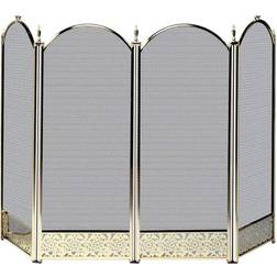 Uniflame S-2115 4 Fold Polished Brass Screen With Decorative Filigree