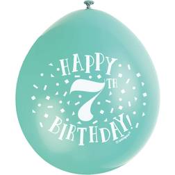 Unique Party Happy 7th Birthday Balloons, 9in, Assorted, Pack of 10