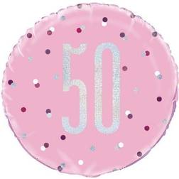 Unique 18'' Glitz Pink & Silver Round Foil Balloon Age 50