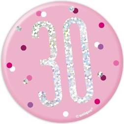 Unique Party 83532 Pink Number 30" Birthday Badge Silver 1 Pc, Age