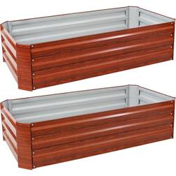 48 Galvanized Steel Rectangle Raised Bed - Woodgrain Set 2