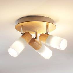 Lindby Wooden LED ceiling Christoph, three-bulb Spotlight