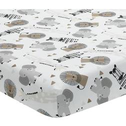 Lambs & Ivy Jungle Safari Cotton White/Gray Elephant/Lion Fitted Mini Crib Sheet