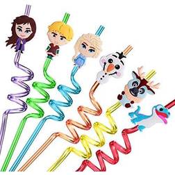 None 24 Frozens Elsa Straws with 2 Cleaning Brush 6 Designs Great for Birthday as Party Favors and Party Supplies