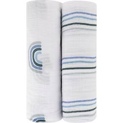 Ely's & Co. Blue Rainbow Cotton Muslin Swaddle Blanket 2-pk