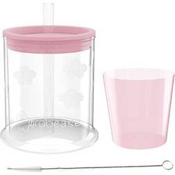 Grabease Spoutless Sippy Convertible Training Cup Set for Baby & Toddler With 4-oz. Training Cup, 1.5-oz. Mini Cup, Silicone Lid, Straw & Cleaning Brush; BPA- & Phthalate-Free, Dishwasher Safe (Blush)